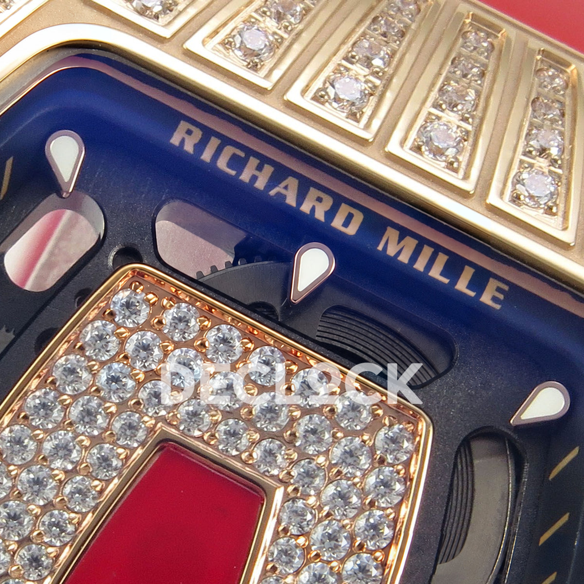 Richard Mille RM07-01 Grooved Gem Bezel Gold Tone Red Dial Red Rubber ZF CRMA2 replica - dial upper detail