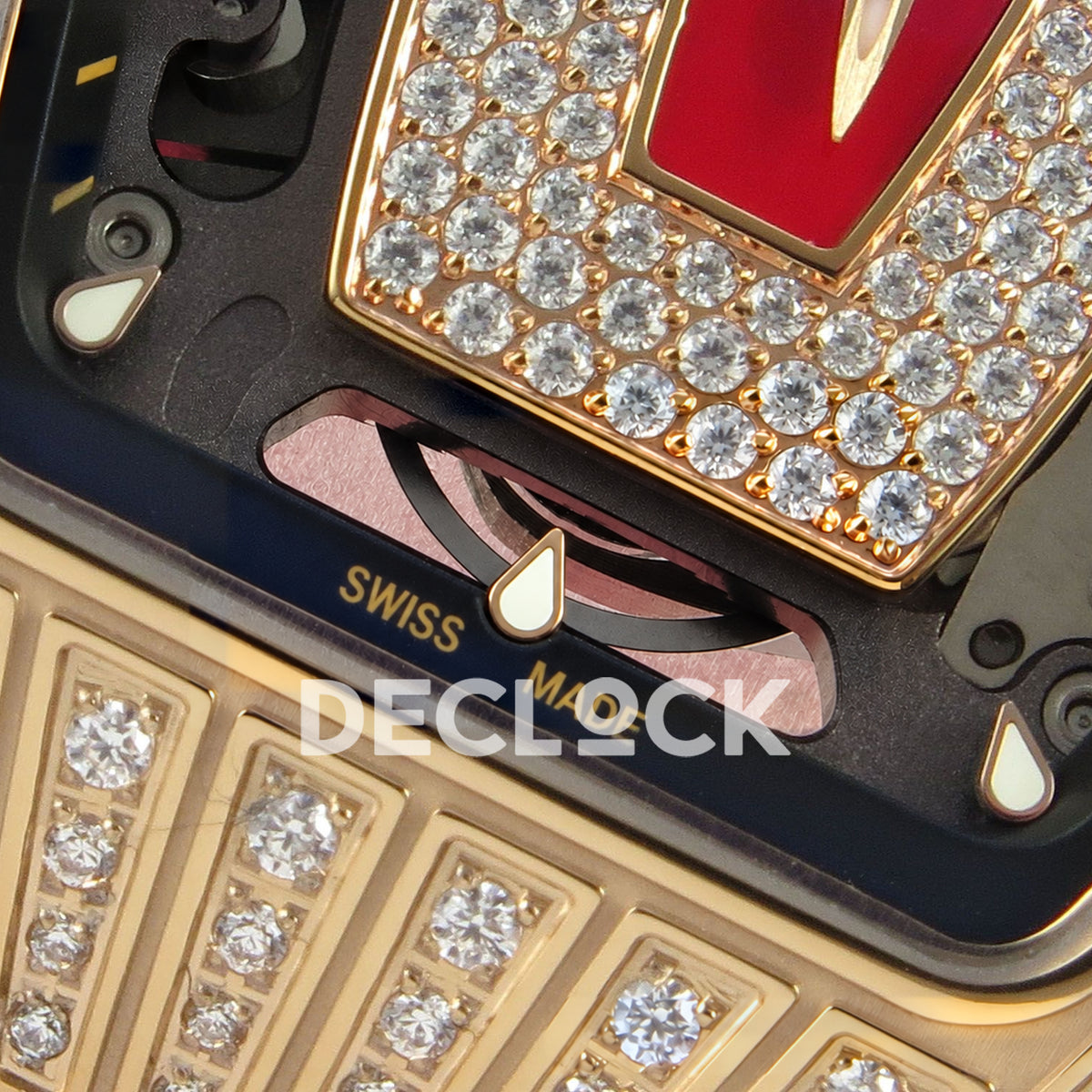 Richard Mille RM07-01 Grooved Gem Bezel Gold Tone Red Dial Red Rubber ZF CRMA2 replica - dial lower detail