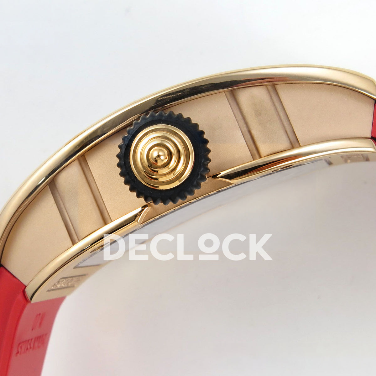 Richard Mille RM07-01 Grooved Gem Bezel Gold Tone Red Dial Red Rubber ZF CRMA2 replica - crown side
