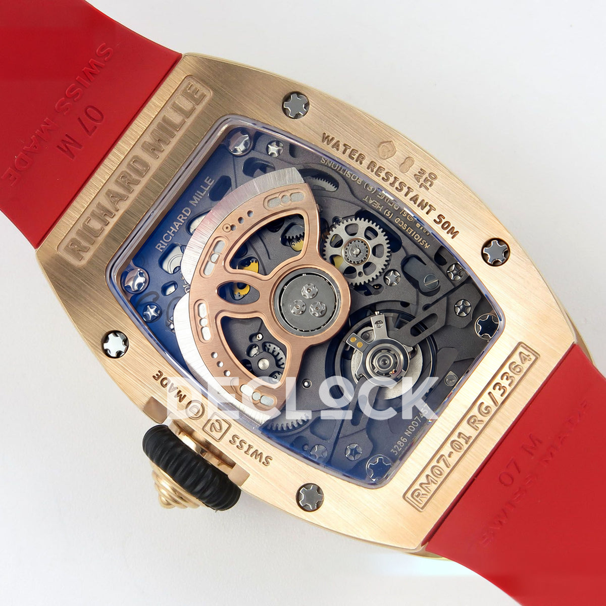 Richard Mille RM07-01 Grooved Gem Bezel Gold Tone Red Dial Red Rubber ZF CRMA2 replica - caseback rotor left
