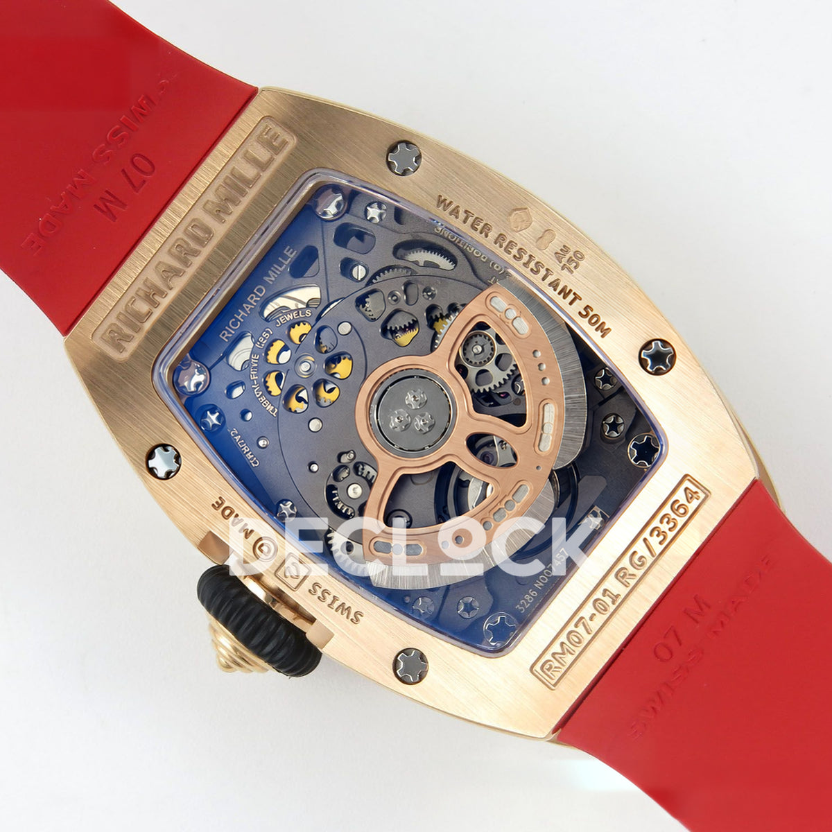 Richard Mille RM07-01 Grooved Gem Bezel Gold Tone Red Dial Red Rubber ZF CRMA2 replica - caseback rotor right