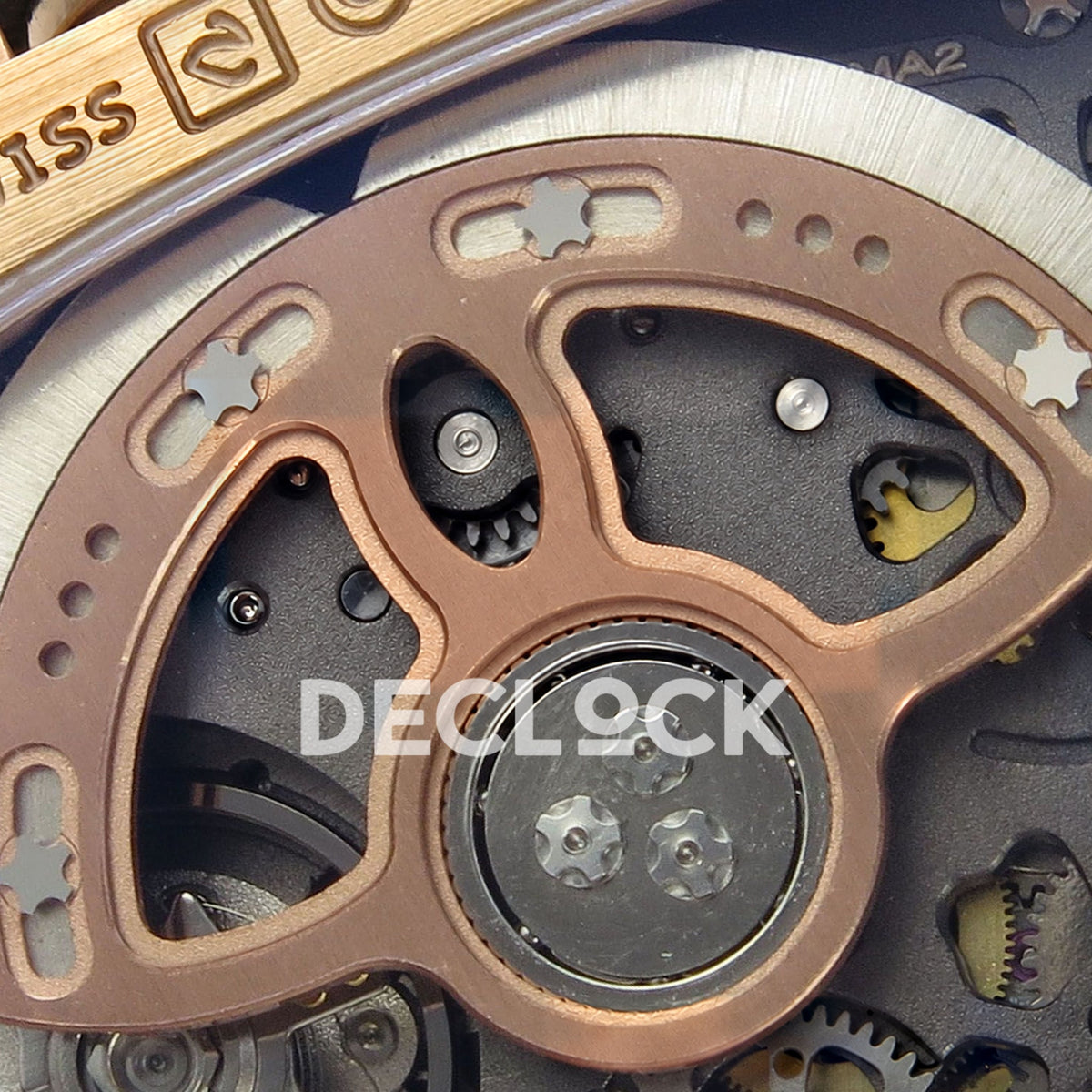 Richard Mille RM07-01 Grooved Gem Bezel Gold Tone Red Dial Red Rubber ZF CRMA2 replica - movement rotor detail