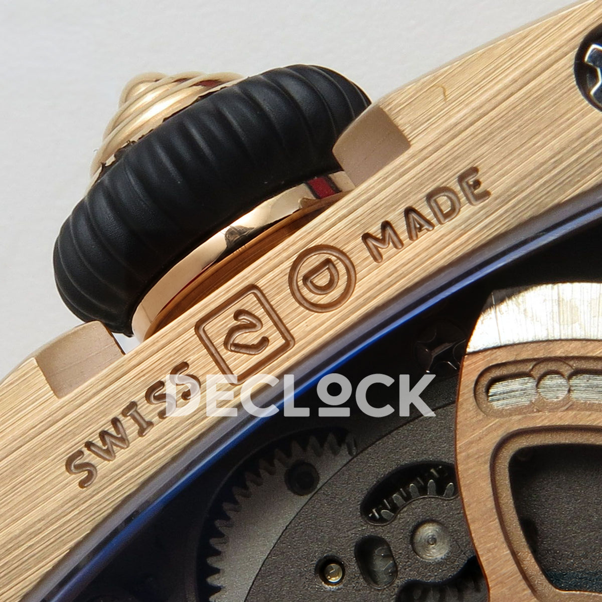 Richard Mille RM07-01 Grooved Gem Bezel Gold Tone Red Dial Red Rubber ZF CRMA2 replica - caseback swiss made