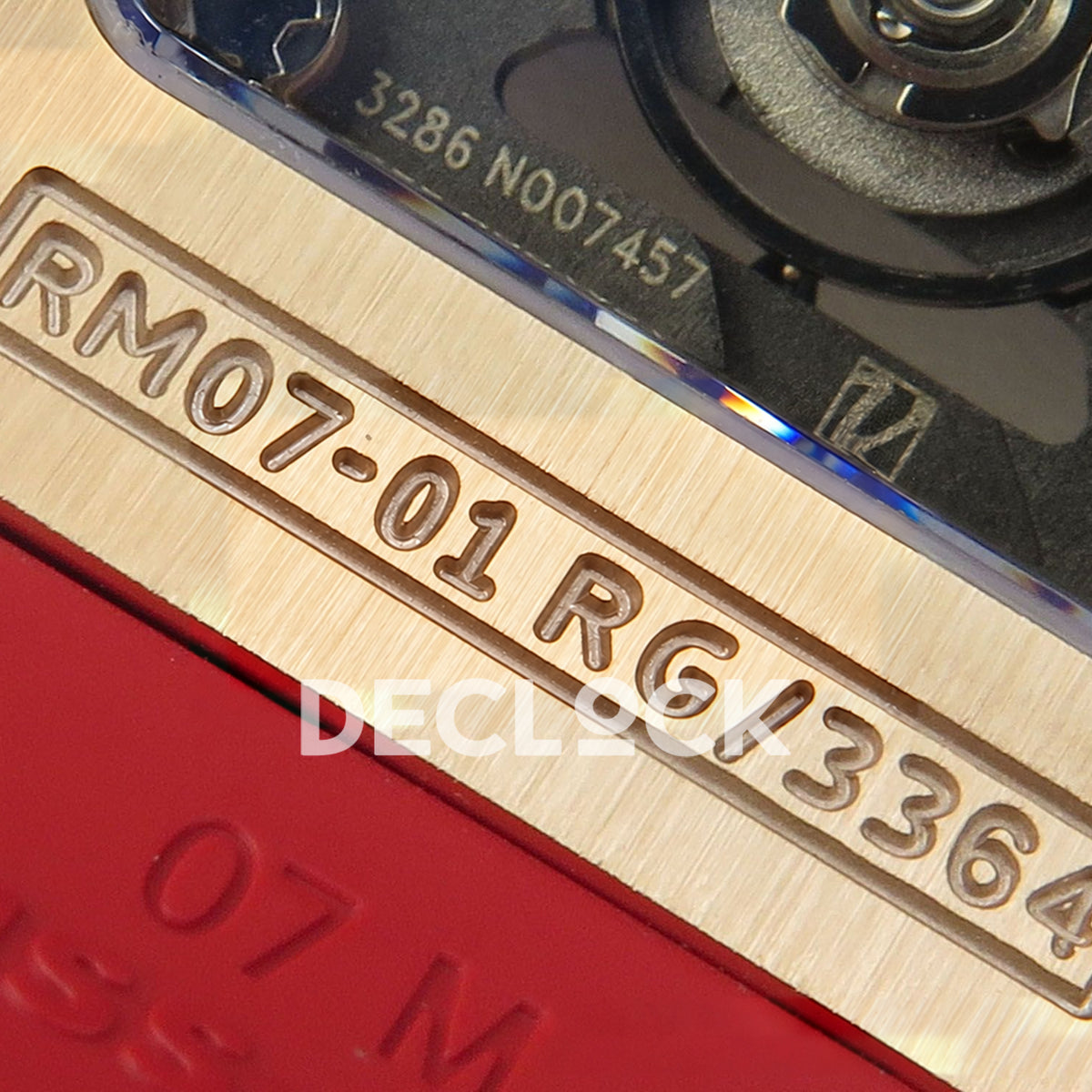 Richard Mille RM07-01 Grooved Gem Bezel Gold Tone Red Dial Red Rubber ZF CRMA2 replica - reference serial engraving