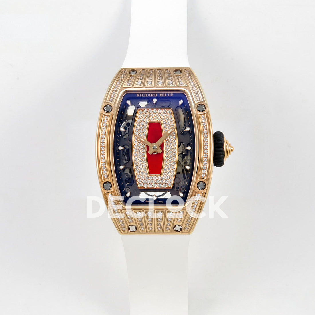 Richard Mille RM07-01 Grooved Gem Bezel Gold Tone Red Dial White Rubber ZF CRMA2 replica - front RM07-01