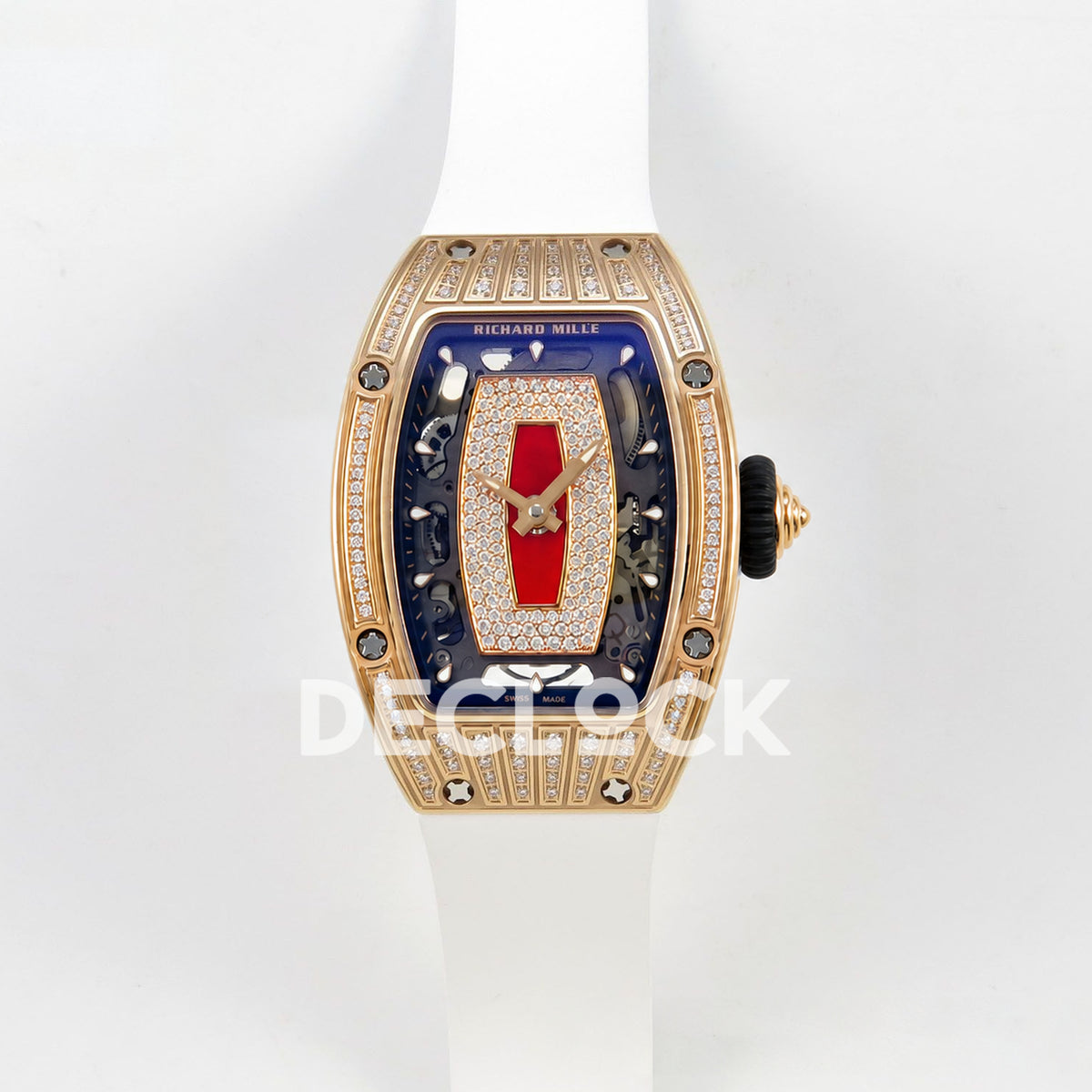 Richard Mille RM07-01 Grooved Gem Bezel Gold Tone Red Dial White Rubber ZF CRMA2 replica - front