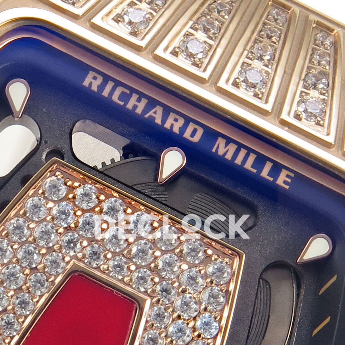 Richard Mille RM07-01 Grooved Gem Bezel Gold Tone Red Dial White Rubber ZF CRMA2 replica - dial upper detail
