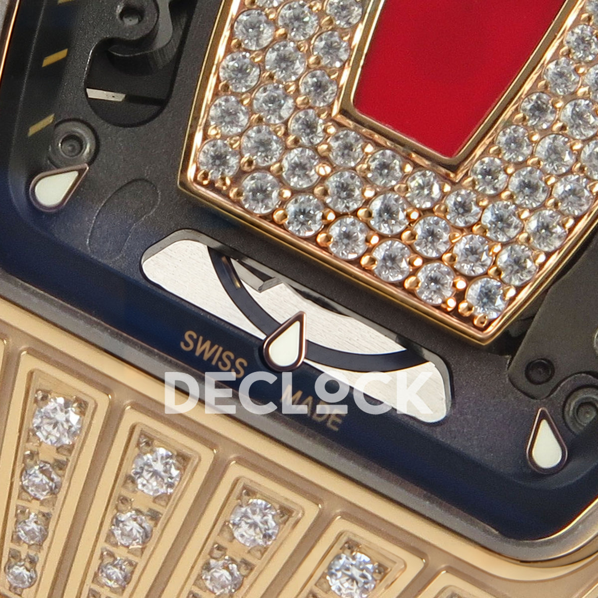 Richard Mille RM07-01 Grooved Gem Bezel Gold Tone Red Dial White Rubber ZF CRMA2 replica - dial lower detail