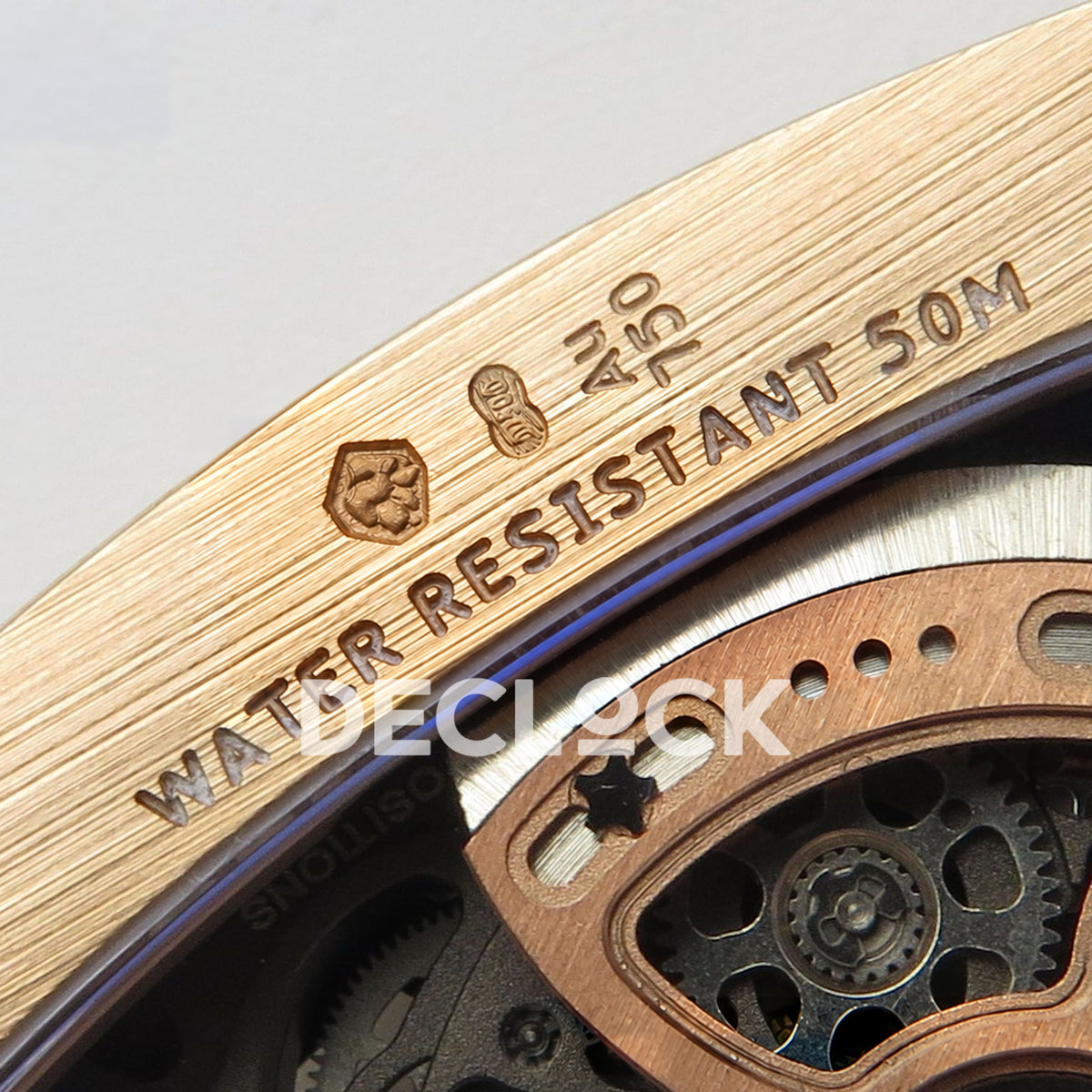 Richard Mille RM07-01 Grooved Gem Bezel Gold Tone Red Dial White Rubber ZF CRMA2 replica - caseback hallmarks
