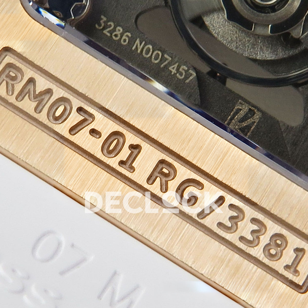 Richard Mille RM07-01 Grooved Gem Bezel Gold Tone Red Dial White Rubber ZF CRMA2 replica - reference serial engraving