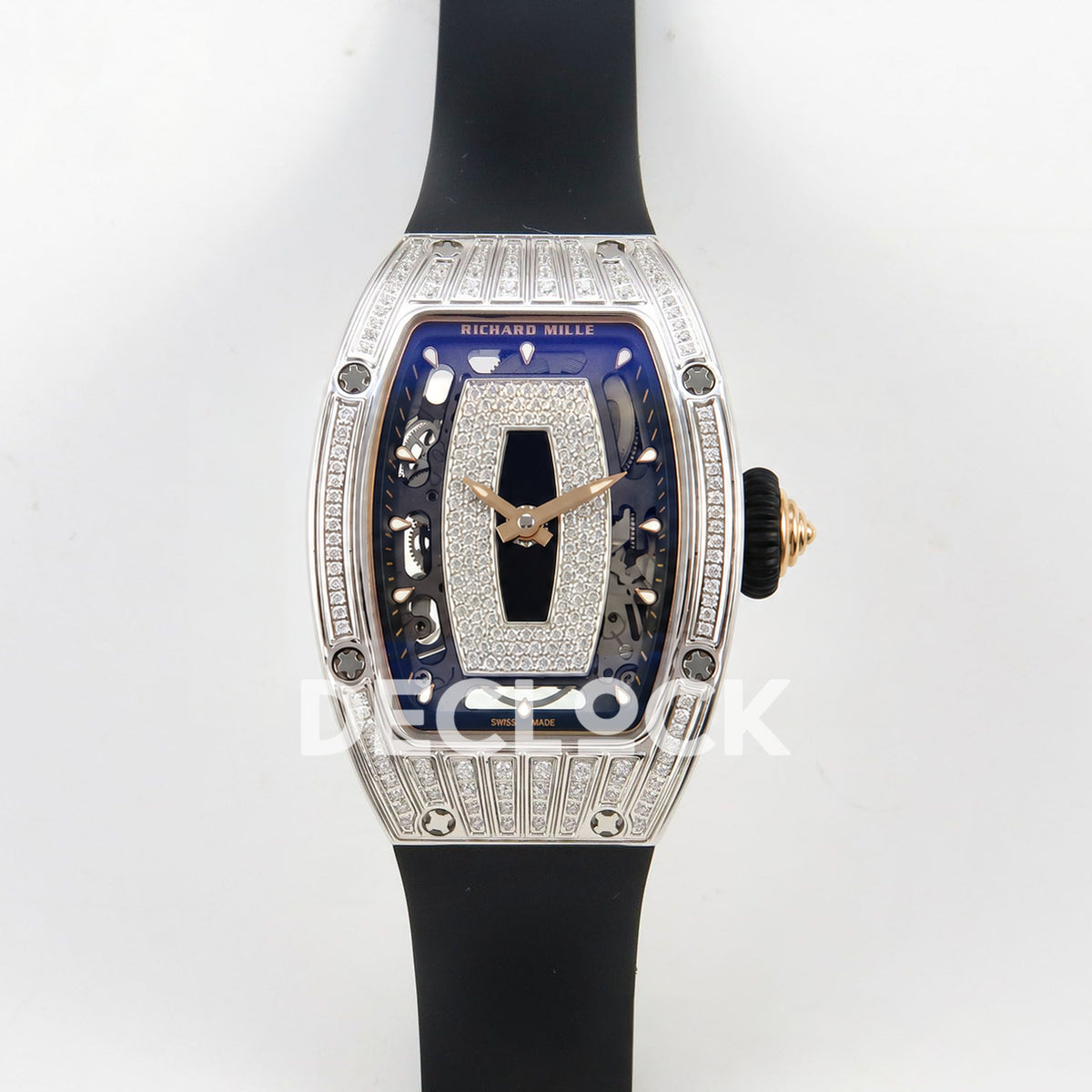 Richard Mille RM07-01 Grooved Gem Bezel Steel Black Dial Black Rubber ZF CRMA2 replica - front