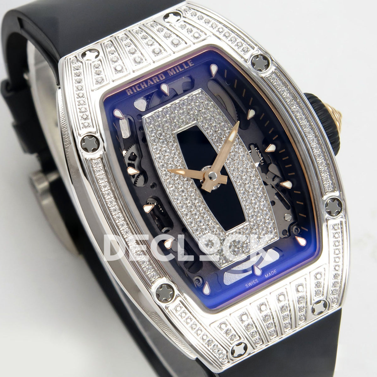 Richard Mille RM07-01 Grooved Gem Bezel Steel Black Dial Black Rubber ZF CRMA2 replica - three quarter