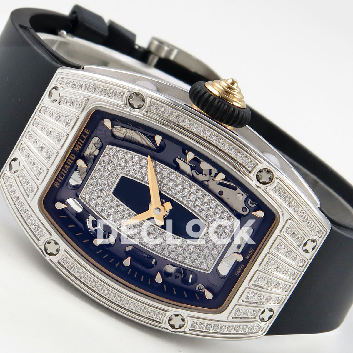 Richard Mille RM07-01 Grooved Gem Bezel Steel Black Dial Black Rubber ZF CRMA2 replica - horizontal crown up