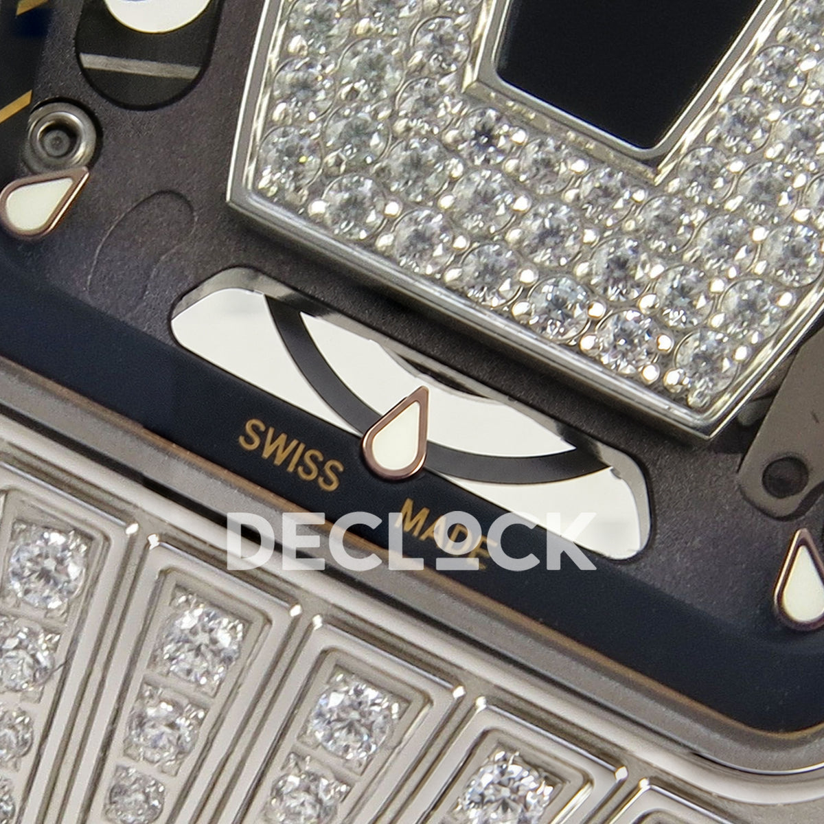 Richard Mille RM07-01 Grooved Gem Bezel Steel Black Dial Black Rubber ZF CRMA2 replica - dial lower detail