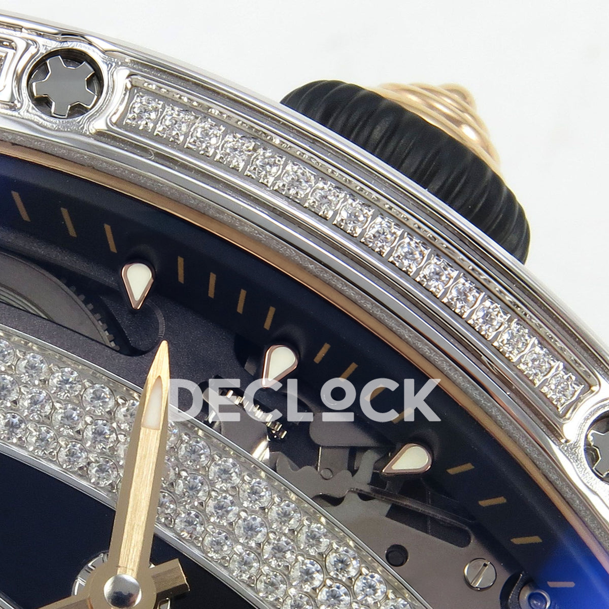 Richard Mille RM07-01 Grooved Gem Bezel Steel Black Dial Black Rubber ZF CRMA2 replica - crown and bezel detail