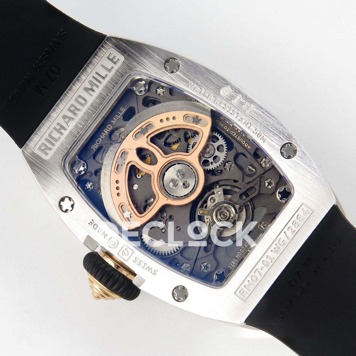 Richard Mille RM07-01 Grooved Gem Bezel Steel Black Dial Black Rubber ZF CRMA2 replica - caseback rotor left