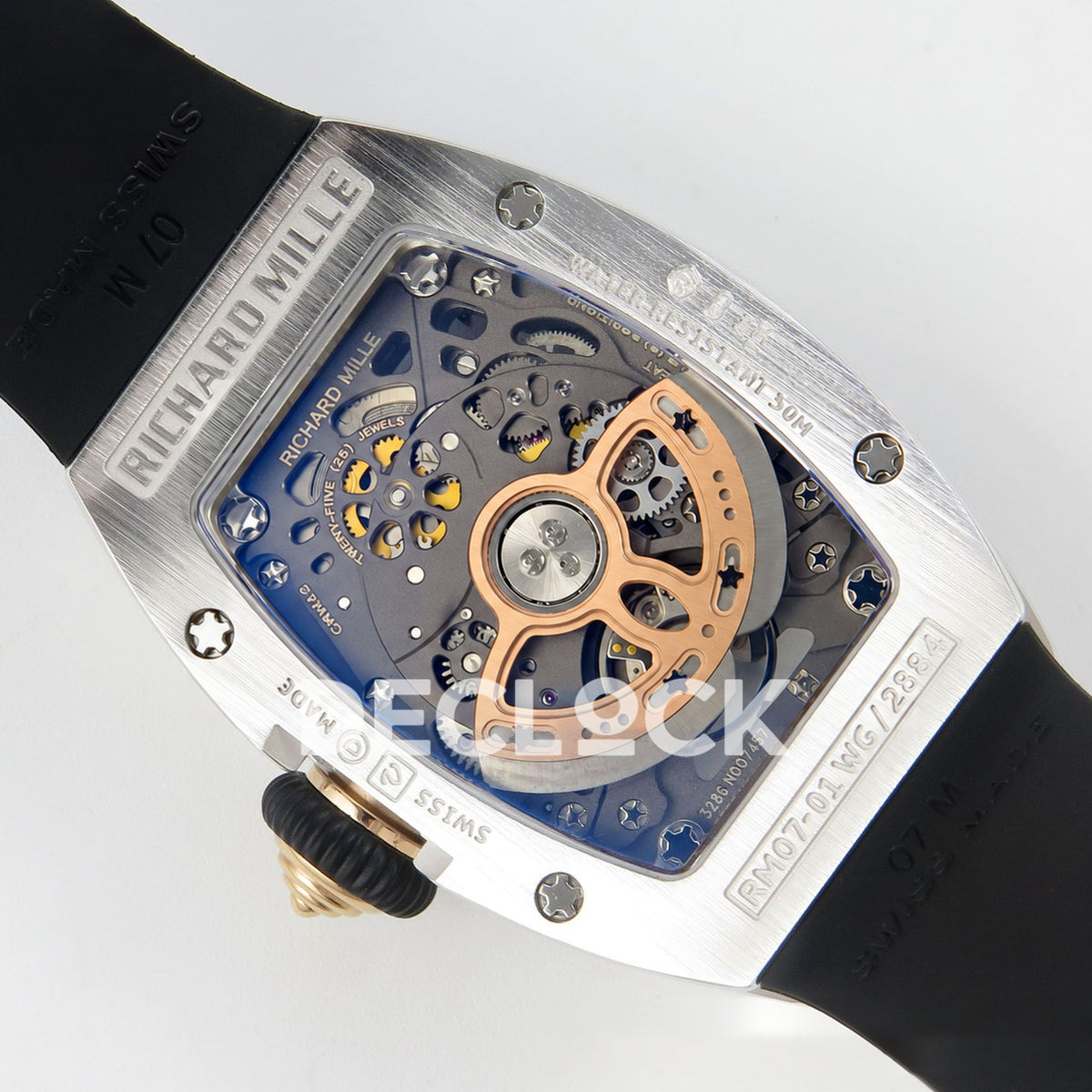 Richard Mille RM07-01 Grooved Gem Bezel Steel Black Dial Black Rubber ZF CRMA2 replica - caseback rotor right
