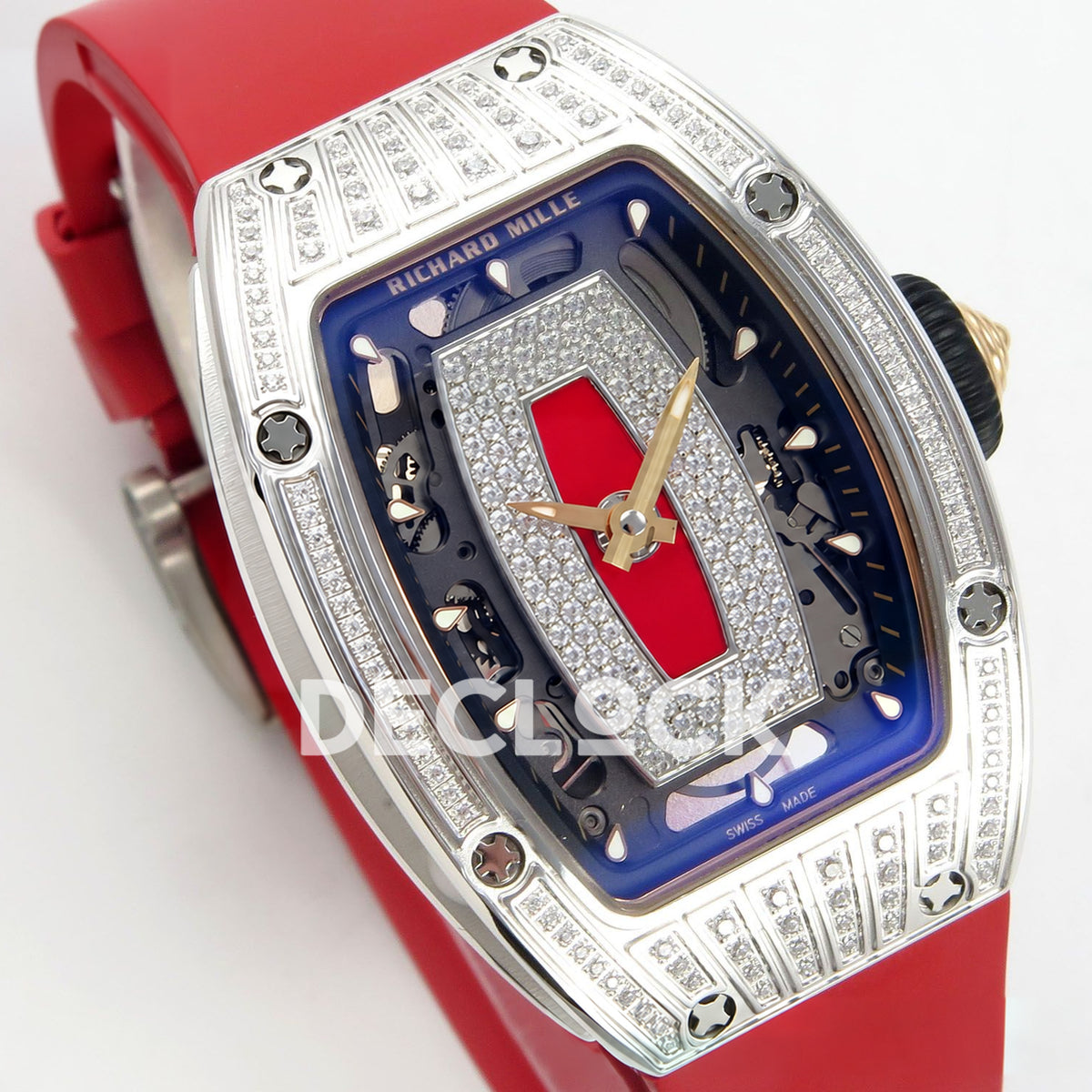 Richard Mille RM07-01 Grooved Gem Bezel Steel Red Dial Red Rubber ZF CRMA2 replica - three quarter