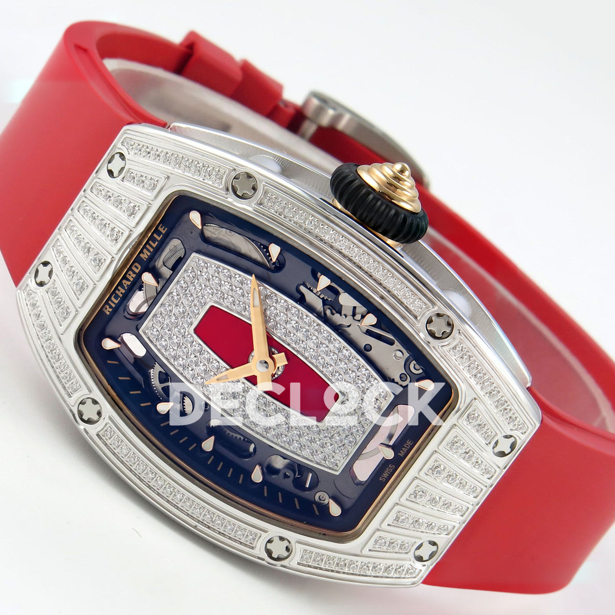 Richard Mille RM07-01 Grooved Gem Bezel Steel Red Dial Red Rubber ZF CRMA2 replica - horizontal crown up