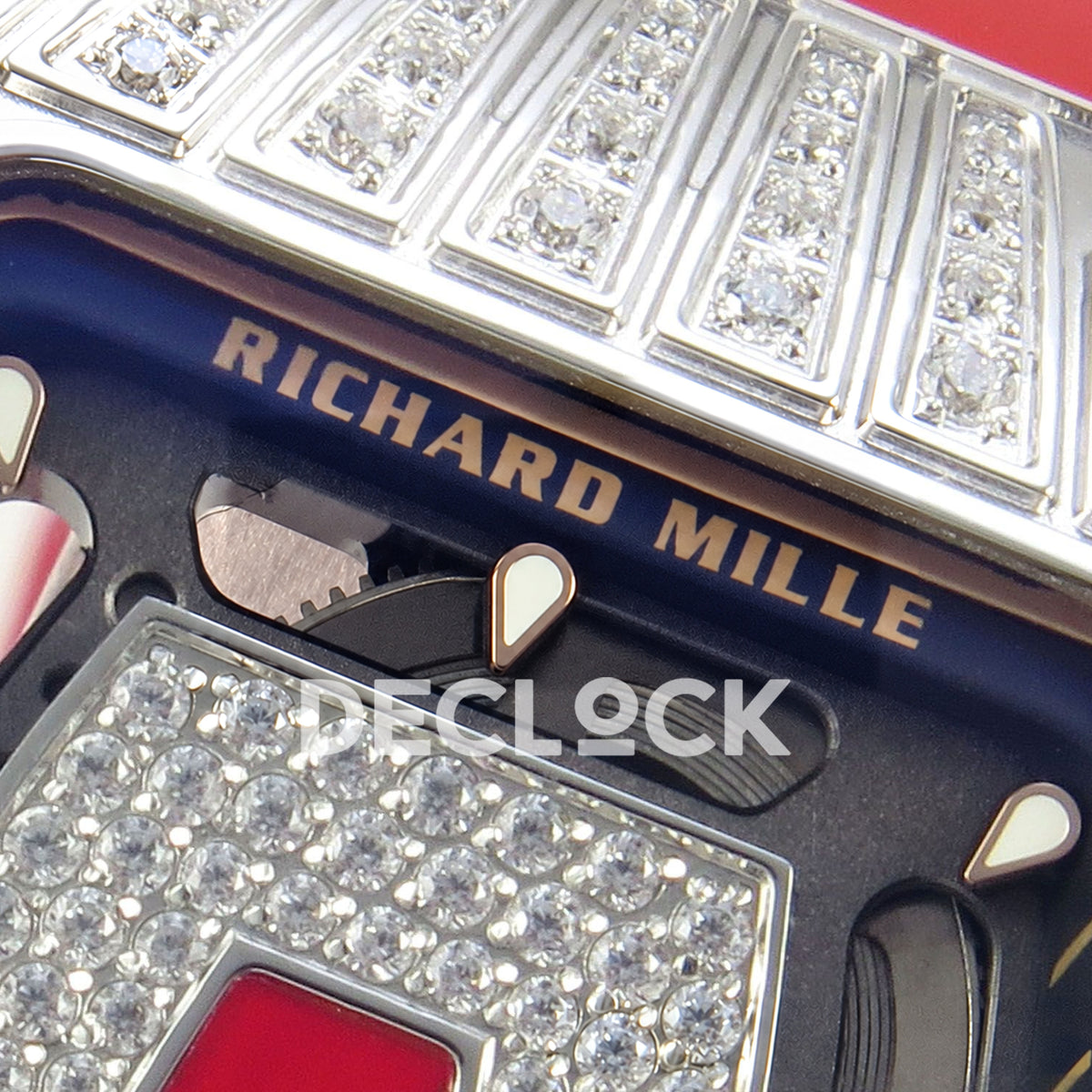 Richard Mille RM07-01 Grooved Gem Bezel Steel Red Dial Red Rubber ZF CRMA2 replica - dial upper detail