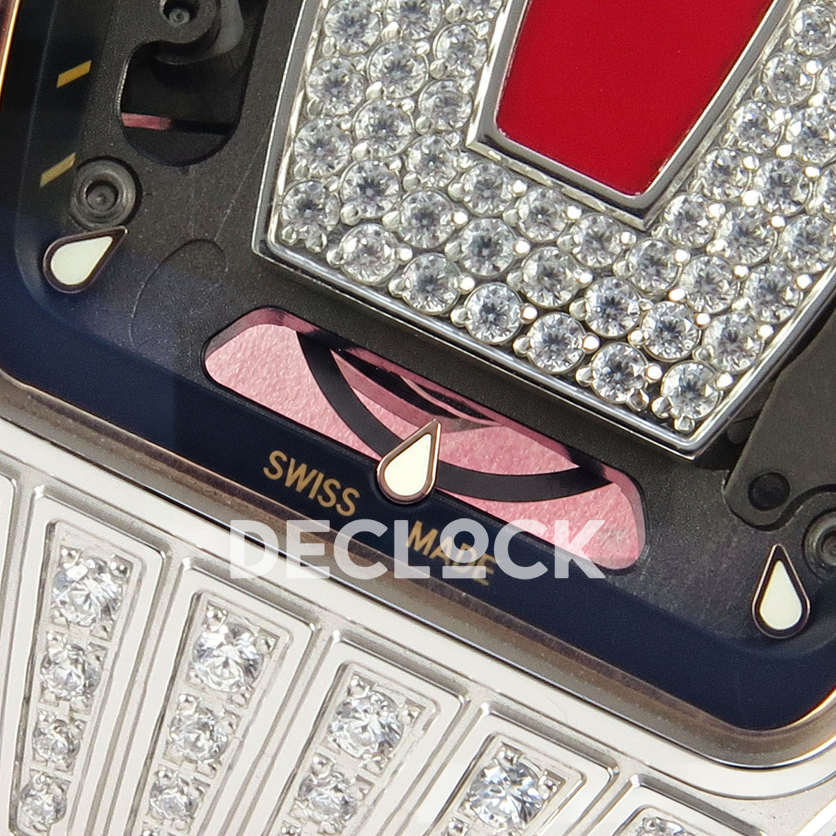Richard Mille RM07-01 Grooved Gem Bezel Steel Red Dial Red Rubber ZF CRMA2 replica - dial lower detail