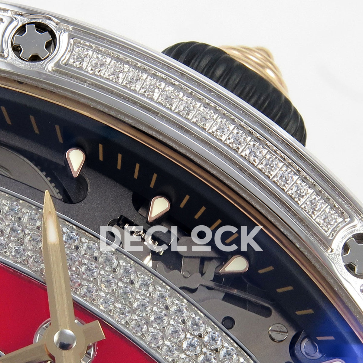 Richard Mille RM07-01 Grooved Gem Bezel Steel Red Dial Red Rubber ZF CRMA2 replica - crown and bezel detail