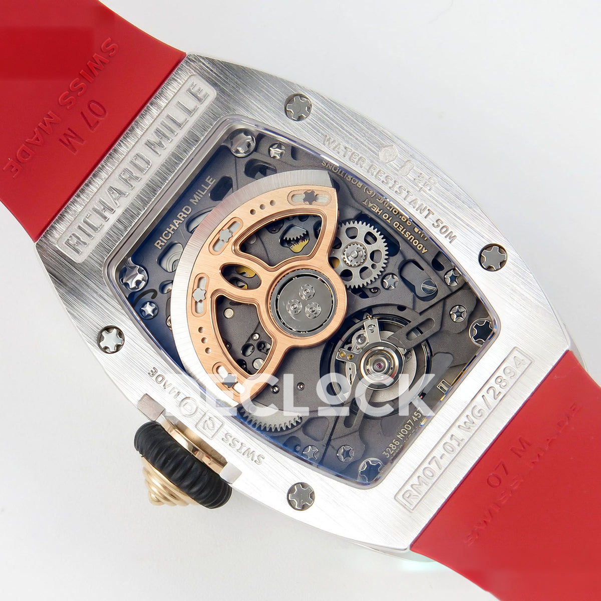 Richard Mille RM07-01 Grooved Gem Bezel Steel Red Dial Red Rubber ZF CRMA2 replica - caseback rotor left