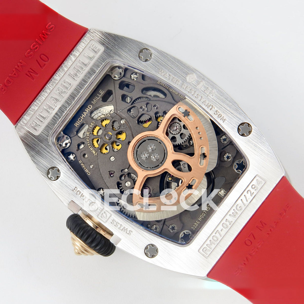 Richard Mille RM07-01 Grooved Gem Bezel Steel Red Dial Red Rubber ZF CRMA2 replica - caseback rotor right
