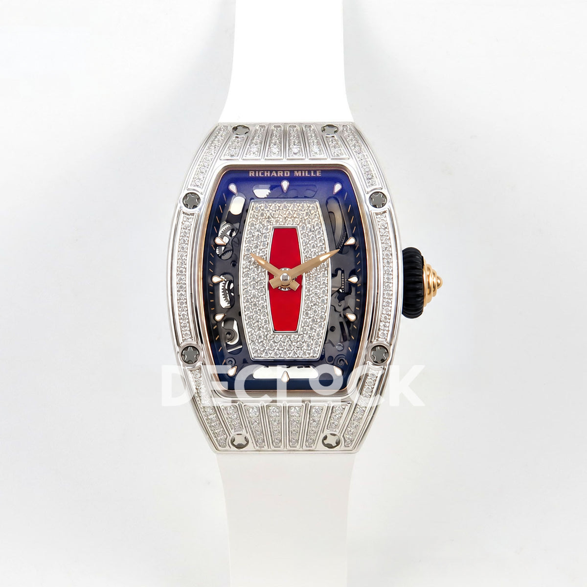 Richard Mille RM07-01 Grooved Gem Bezel Steel Red Dial White Rubber ZF CRMA2 replica - front