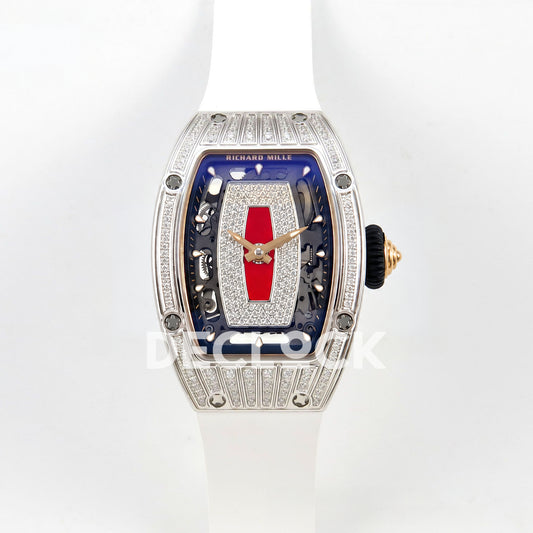 Richard Mille RM07-01 Grooved Gem Bezel Steel Red Dial White Rubber ZF CRMA2 replica - front