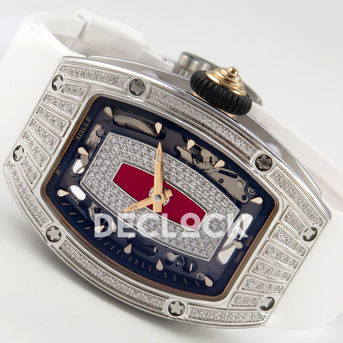 Richard Mille RM07-01 Grooved Gem Bezel Steel Red Dial White Rubber ZF CRMA2 replica - horizontal crown up