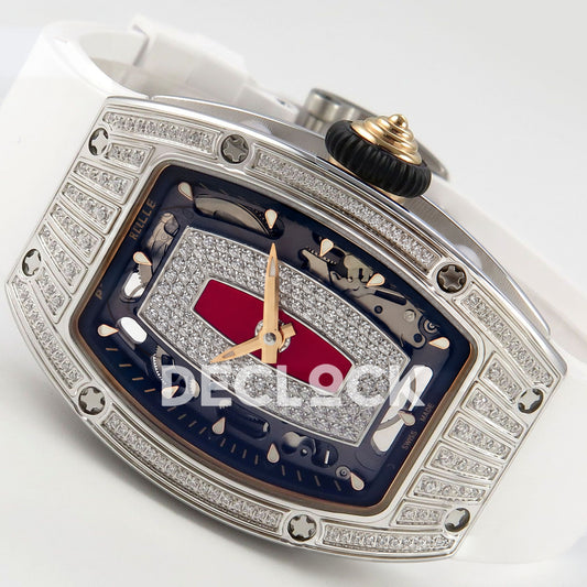 Richard Mille RM07-01 Grooved Gem Bezel Steel Red Dial White Rubber ZF CRMA2 replica - horizontal crown up