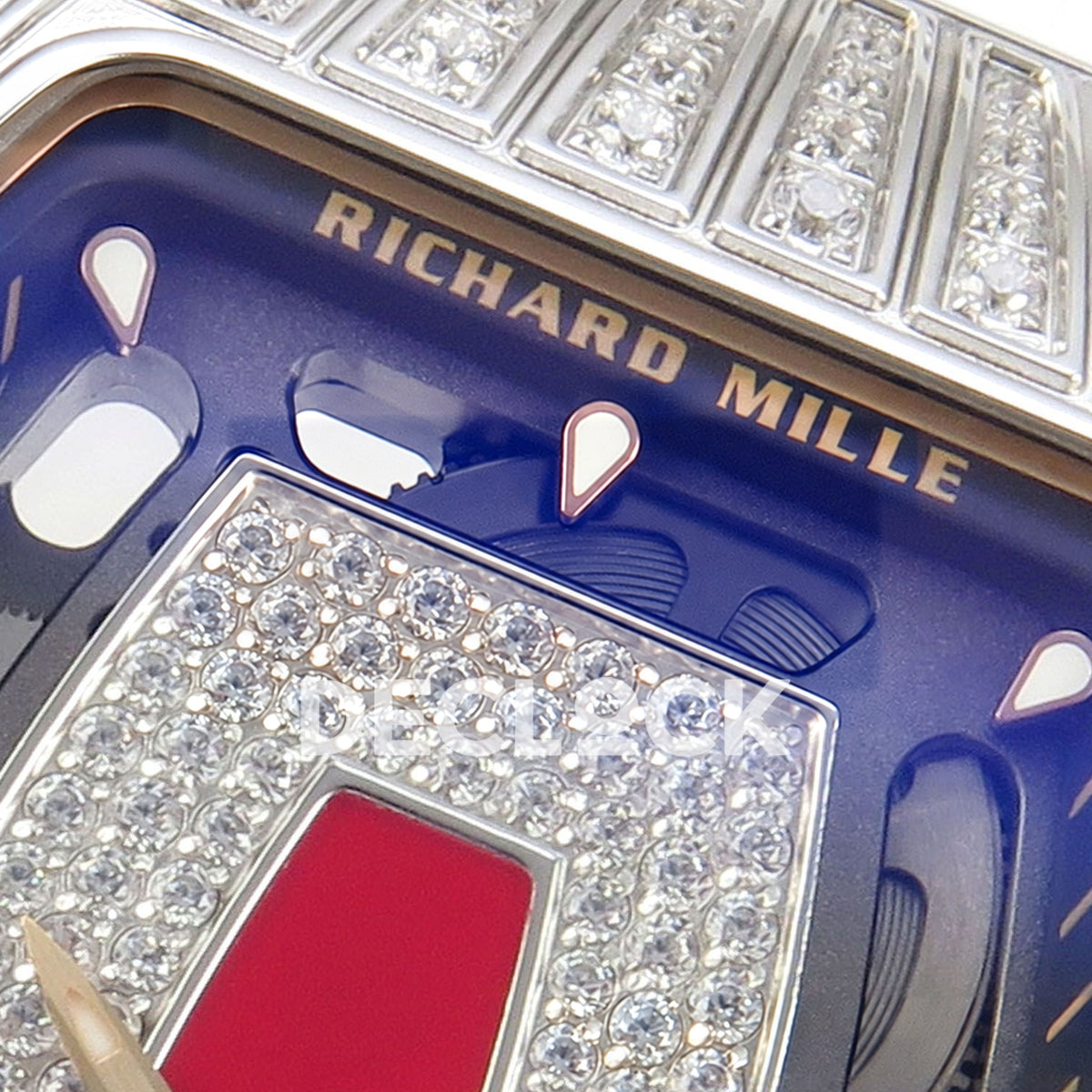 Richard Mille RM07-01 Grooved Gem Bezel Steel Red Dial White Rubber ZF CRMA2 replica - dial upper detail