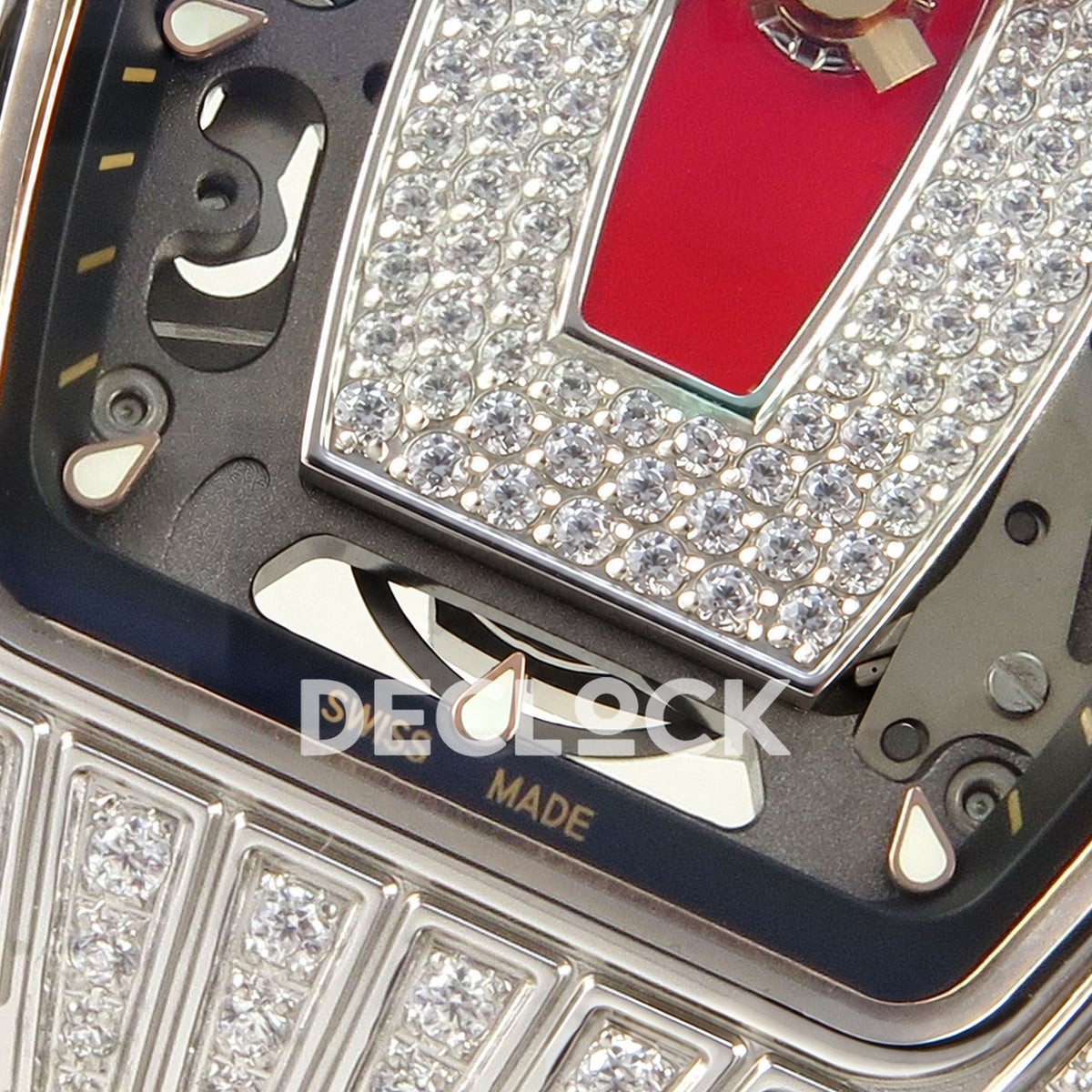 Richard Mille RM07-01 Grooved Gem Bezel Steel Red Dial White Rubber ZF CRMA2 replica - dial lower detail
