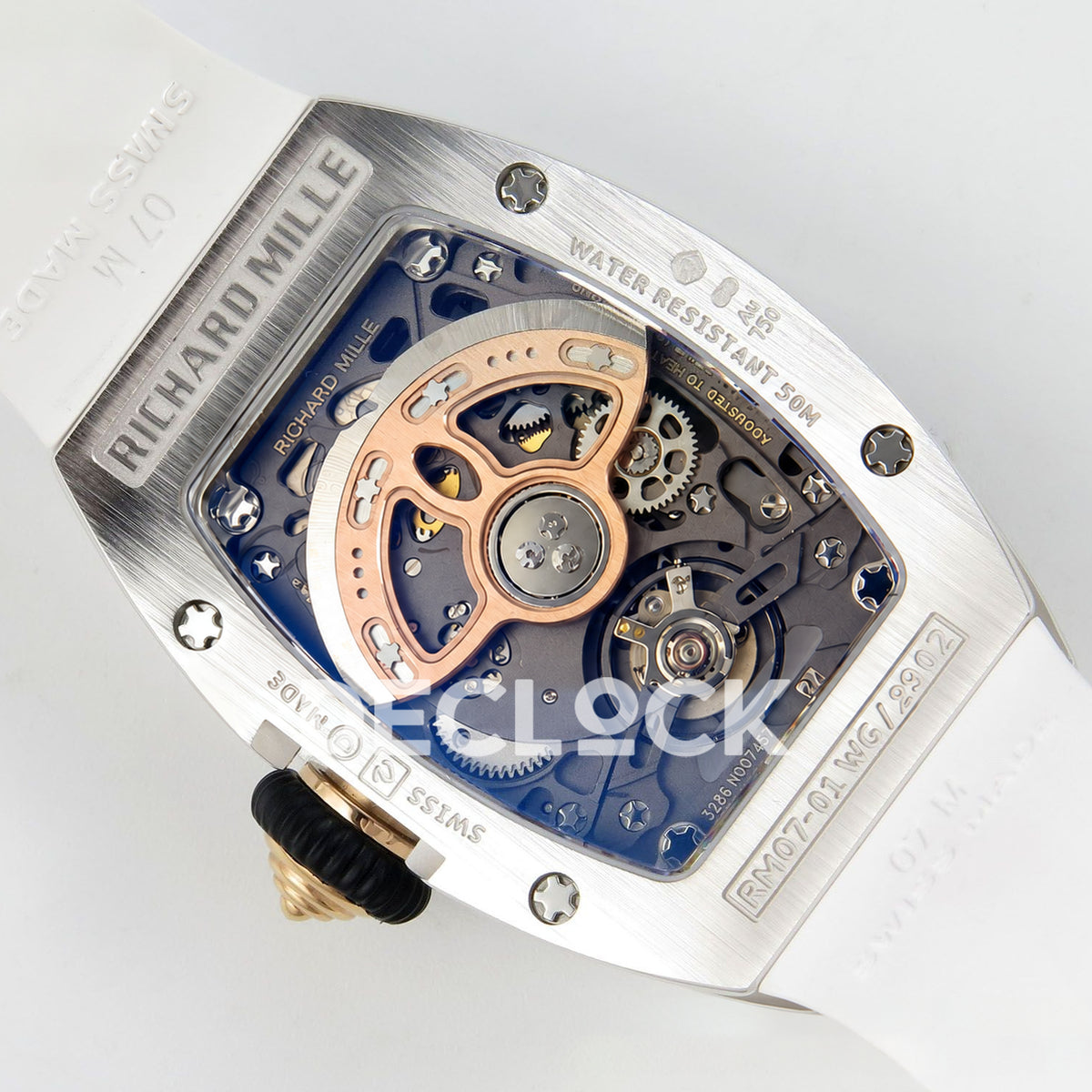 Richard Mille RM07-01 Grooved Gem Bezel Steel Red Dial White Rubber ZF CRMA2 replica - caseback rotor left