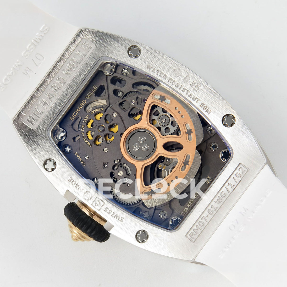 Richard Mille RM07-01 Grooved Gem Bezel Steel Red Dial White Rubber ZF CRMA2 replica - caseback rotor right