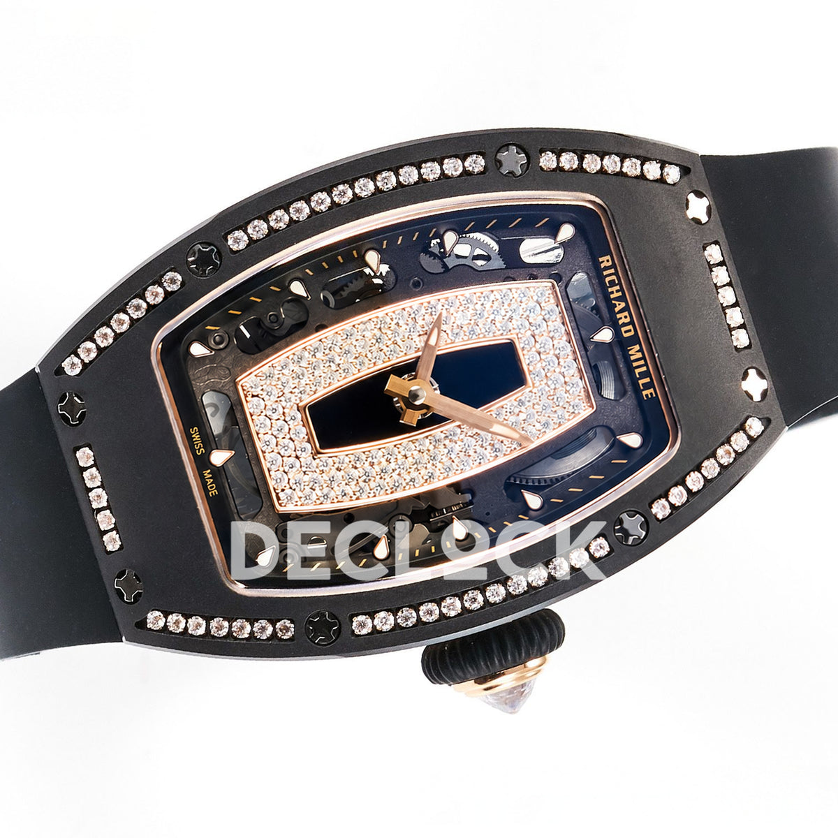 Richard Mille RM07-01 Black Ceramic Gem-Set Black Dial EF CRMA2 replica - horizontal crown down