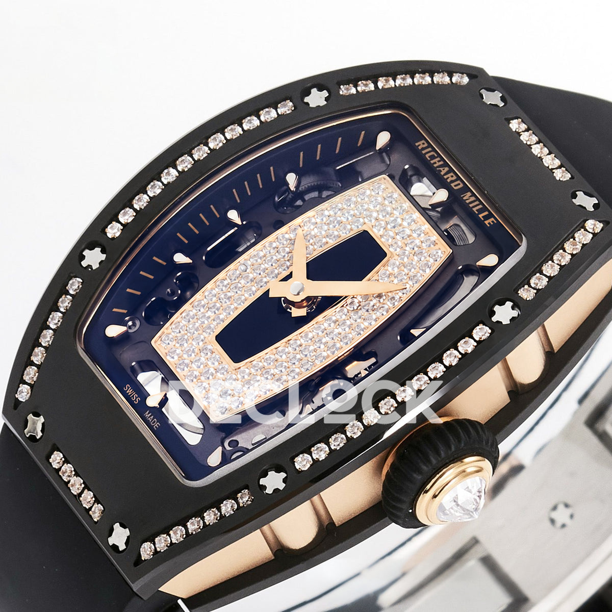 Richard Mille RM07-01 Black Ceramic Gem-Set Black Dial EF CRMA2 replica - front crown side angle