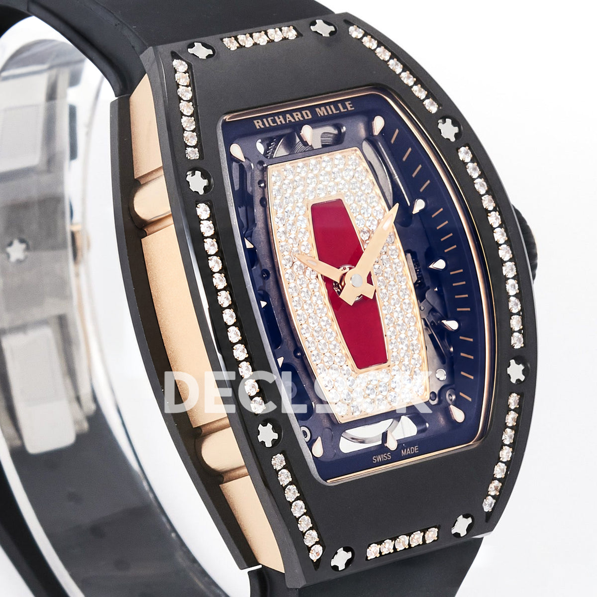 Richard Mille RM07-01 Black Ceramic Gem-Set Red Dial EF CRMA2 replica - front crown side angle