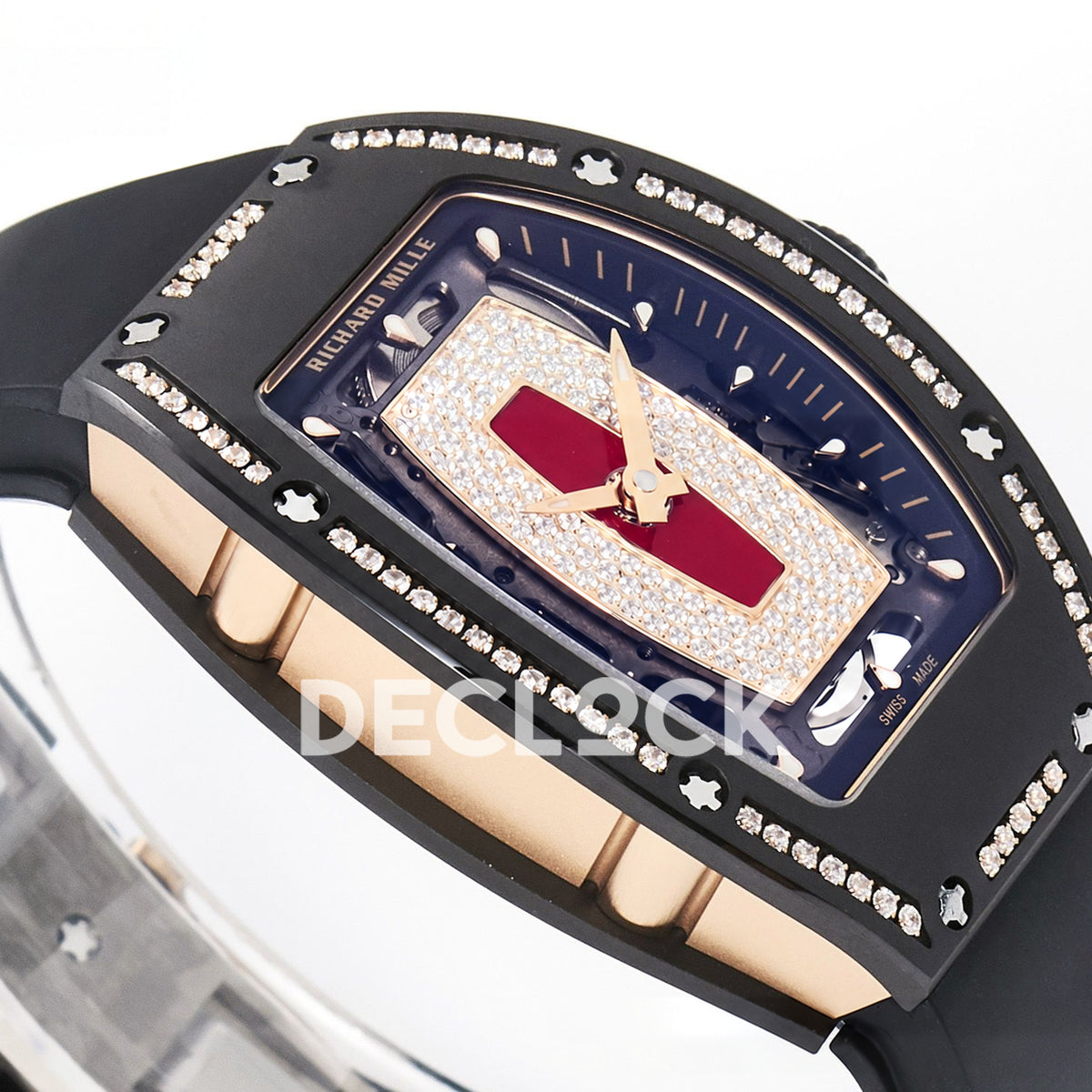 Richard Mille RM07-01 Black Ceramic Gem-Set Red Dial EF CRMA2 replica - front opposite angle