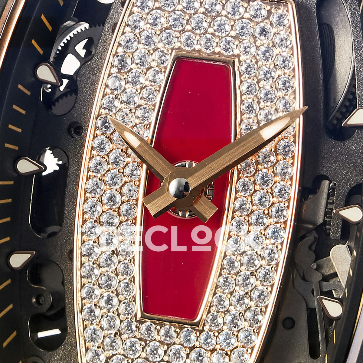 Richard Mille RM07-01 Black Ceramic Gem-Set Red Dial EF CRMA2 replica - dial center detail