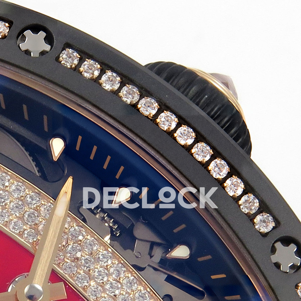 Richard Mille RM07-01 Black Ceramic Gem-Set Red Dial ZF CRMA2 replica - crown and bezel detail