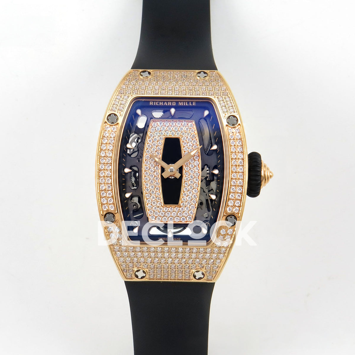 Richard Mille RM07-01 Full Pave Rose Gold Tone Black Dial Black Rubber ZF CRMA2 replica - front