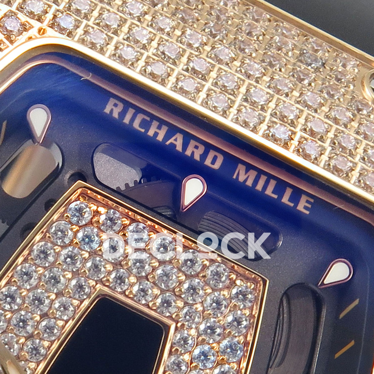 Richard Mille RM07-01 Full Pave Rose Gold Tone Black Dial Black Rubber ZF CRMA2 replica - dial upper detail
