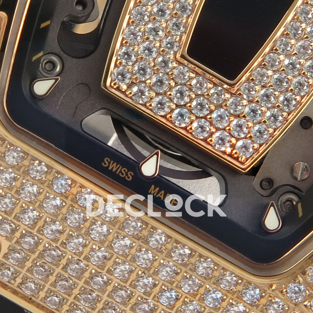 Richard Mille RM07-01 Full Pave Rose Gold Tone Black Dial Black Rubber ZF CRMA2 replica - dial lower detail