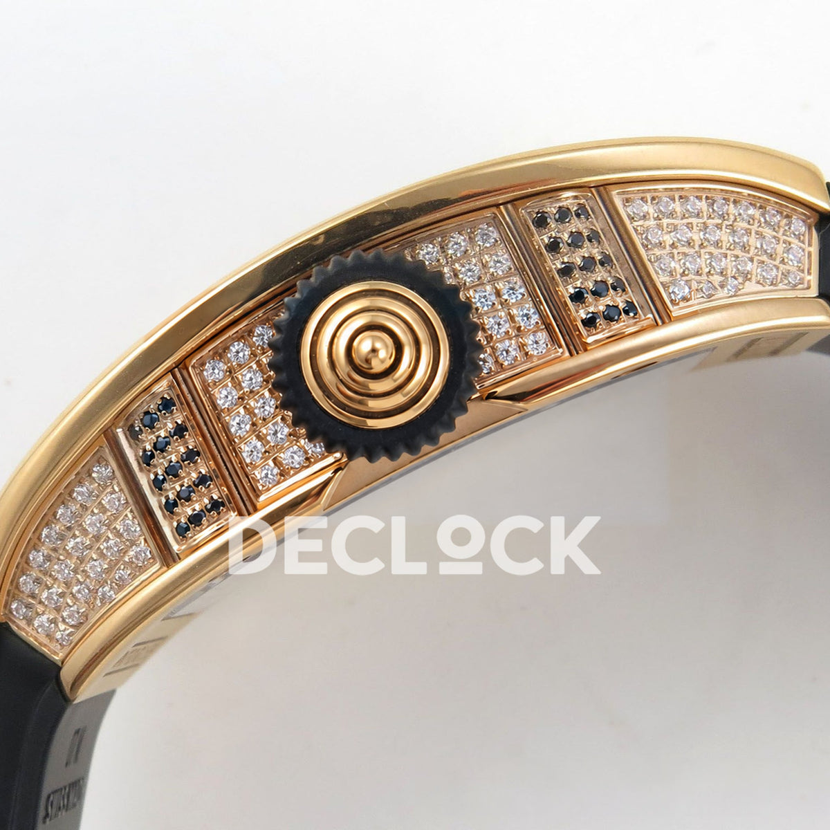 Richard Mille RM07-01 Full Pave Rose Gold Tone Black Dial Black Rubber ZF CRMA2 replica - crown side