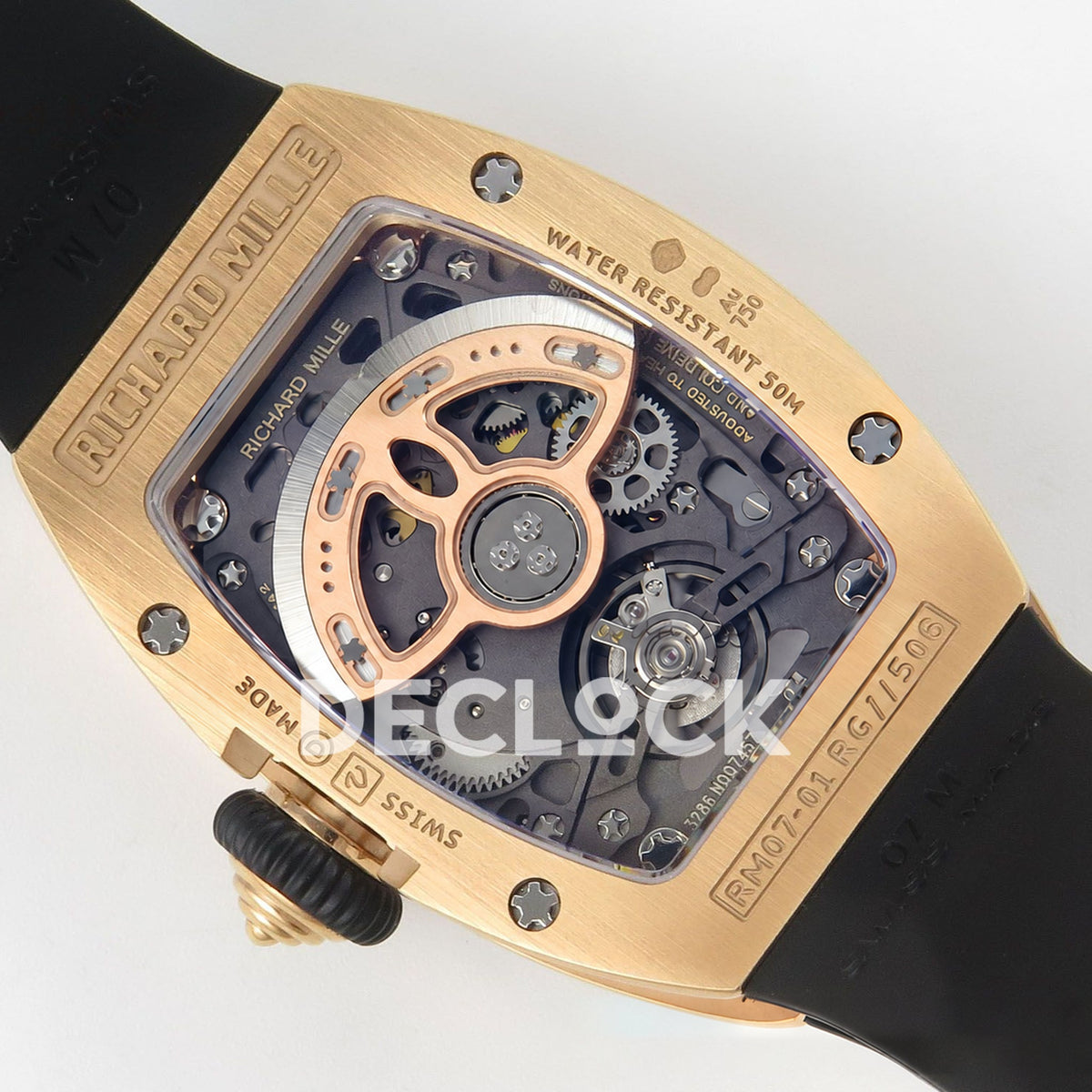 Richard Mille RM07-01 Full Pave Rose Gold Tone Black Dial Black Rubber ZF CRMA2 replica - caseback rotor left