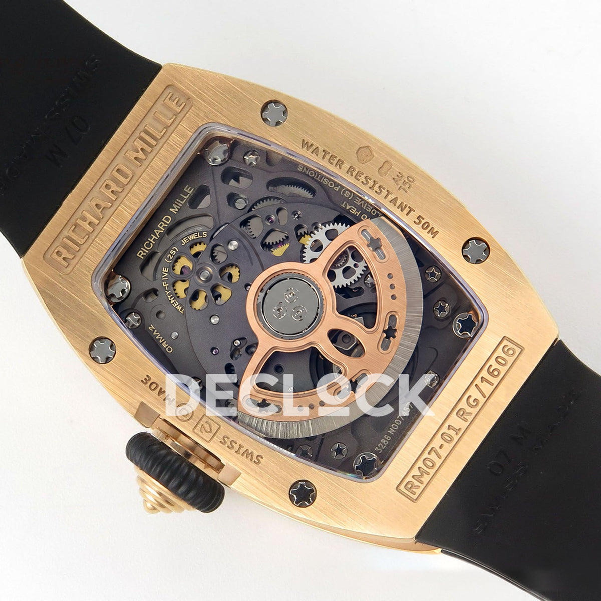 Richard Mille RM07-01 Full Pave Rose Gold Tone Black Dial Black Rubber ZF CRMA2 replica - caseback rotor right