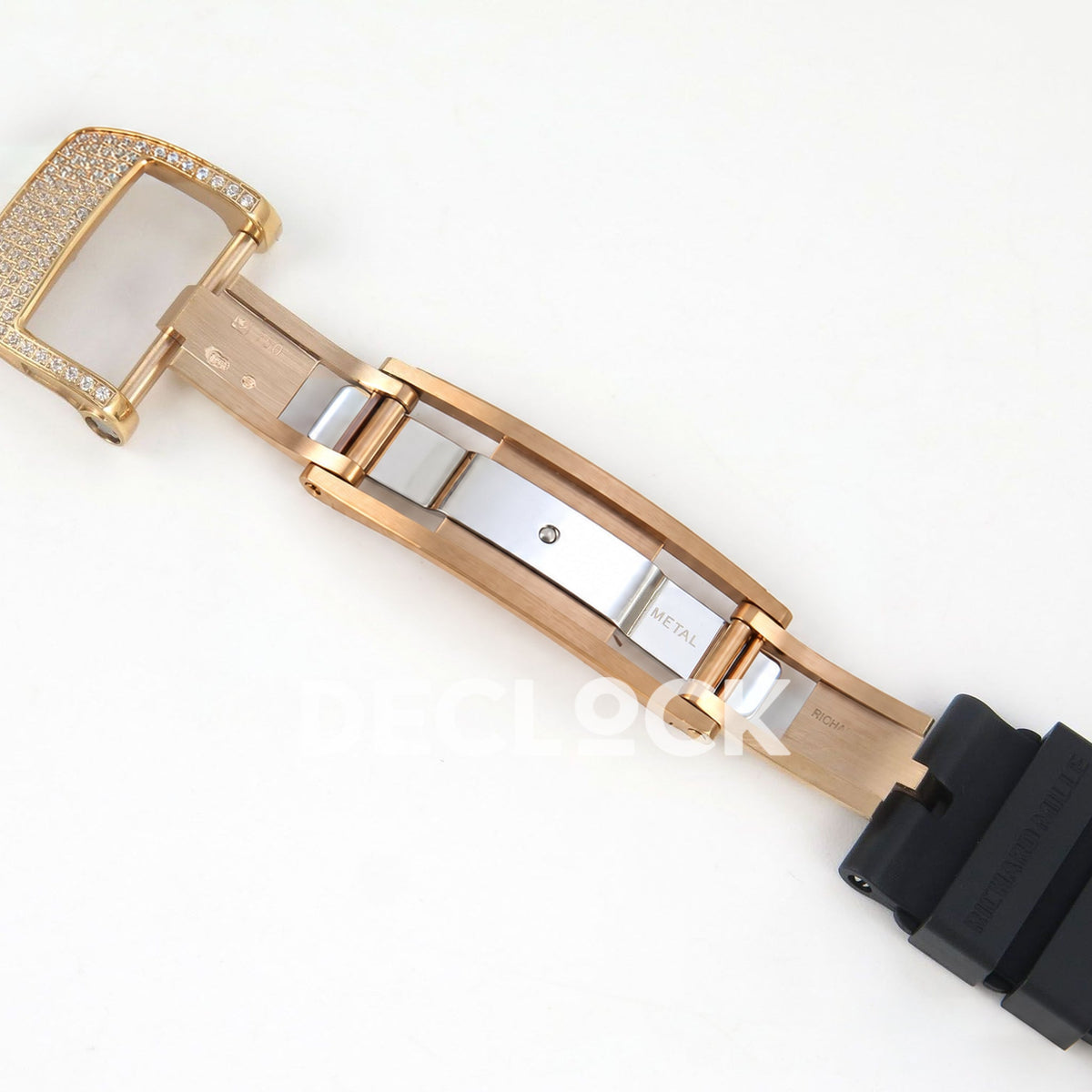 Richard Mille RM07-01 Full Pave Rose Gold Tone Black Dial Black Rubber ZF CRMA2 replica - open clasp