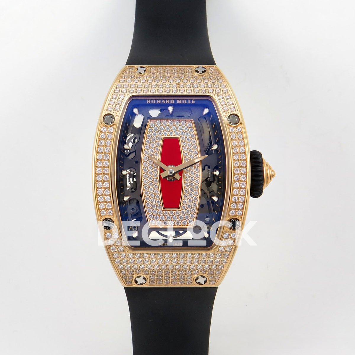 Richard Mille RM07-01 Full Pave Rose Gold Tone Red Dial Black Rubber ZF CRMA2 replica - front
